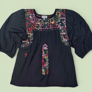Mi Golondrina • Black Hand Embroidered Catalina Top || XL